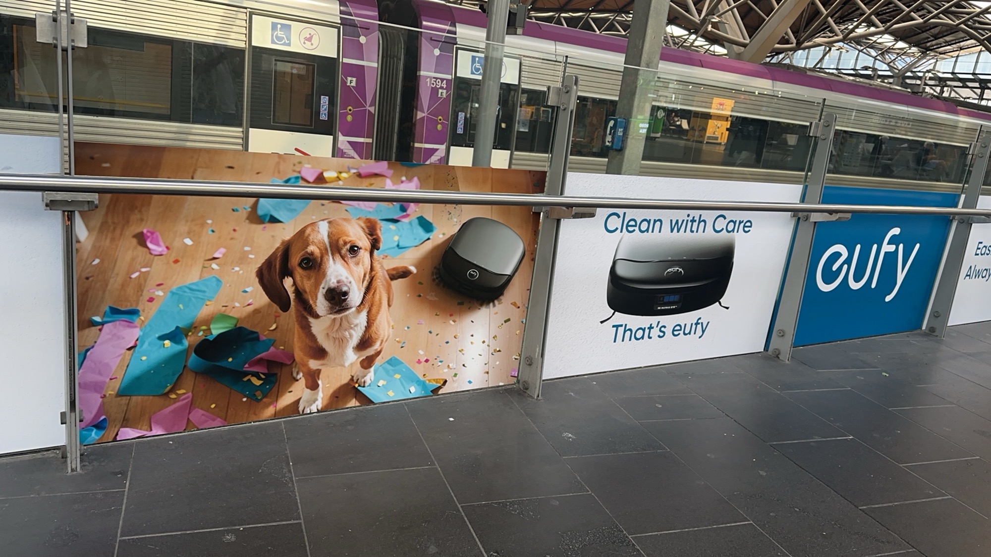 eufy platform banner at Southern Cross Station