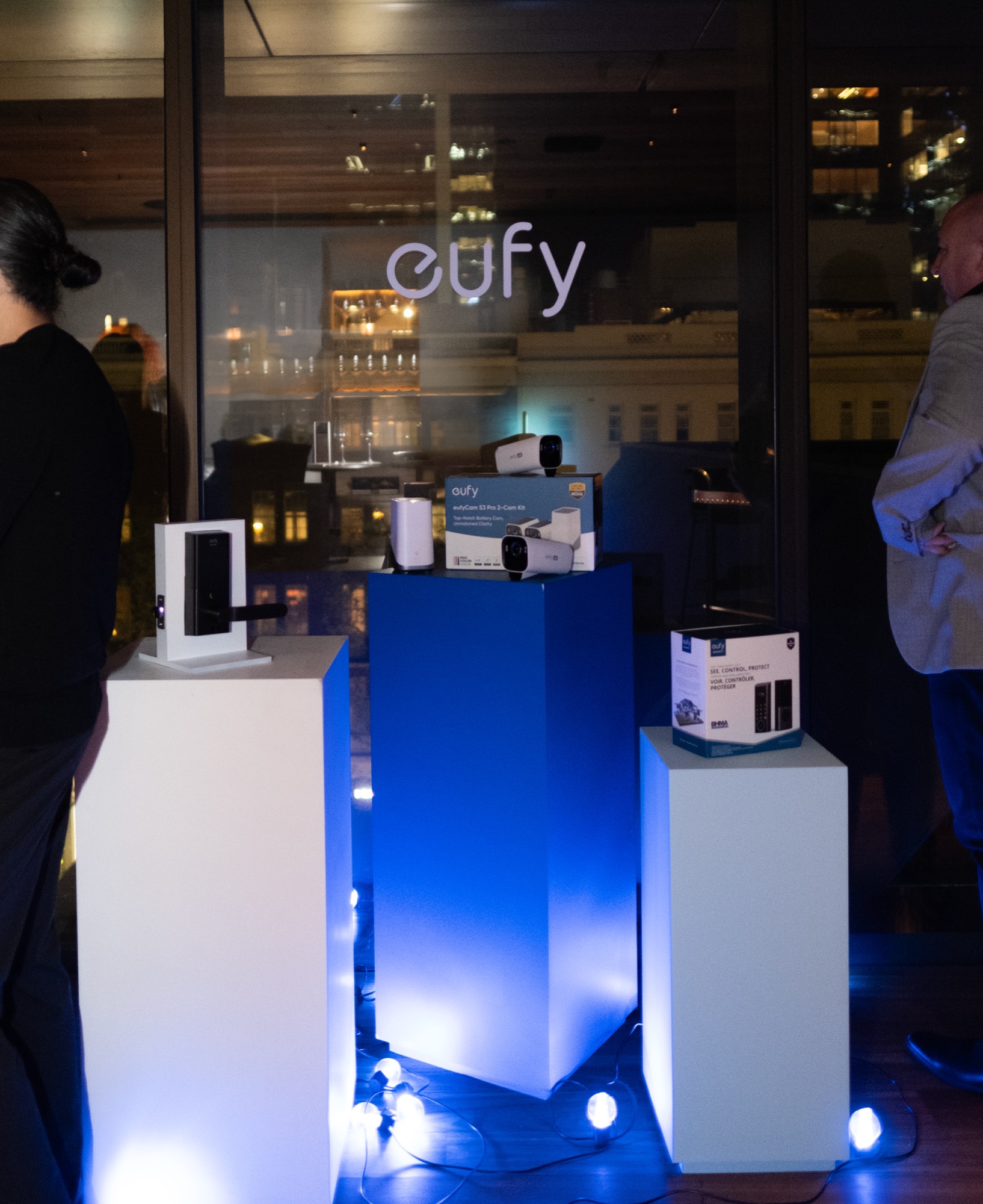 eufy product staged on illuminated plinths at the Melbourne launch
