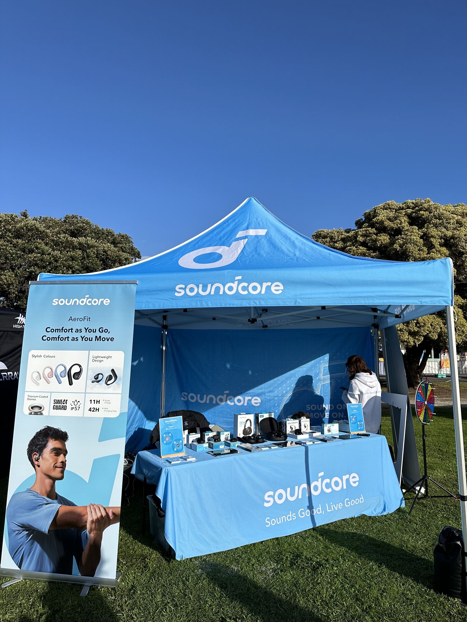 soundcore product table at the running festival